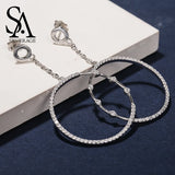 925 Silver Circle Hoop Earrings with Zirconia Long Earrings