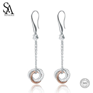 925 Silver Drop Earrings Long Women Brincos Rose