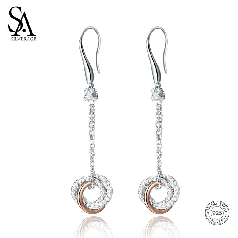 925 Silver Drop Earrings Long Women Brincos Rose