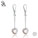 925 Silver Drop Earrings Long Women Brincos Rose