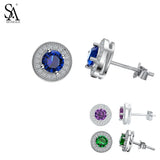 925 Sterling Silver Gemstone Stud Earrings for Women Three Colors