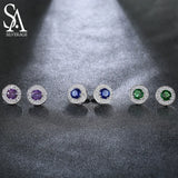 925 Sterling Silver Gemstone Stud Earrings for Women Three Colors
