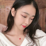 925 Sterling Silver Red Heart Choker Necklace for Women