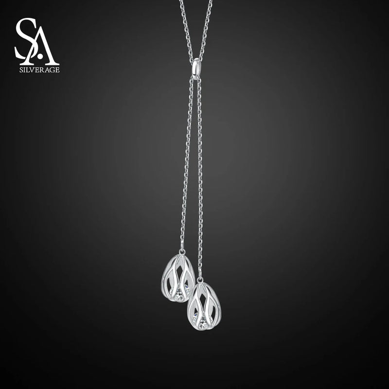 925 Silver Teardrop Pendant Long Necklace for Women
