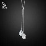 925 Silver Teardrop Pendant Long Necklace for Women