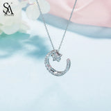 925 Silver Moon Star Pendant Necklace Choker Fine Jewelry