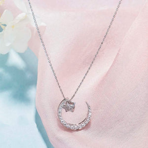 925 Silver Moon Star Pendant Necklace Choker Fine Jewelry