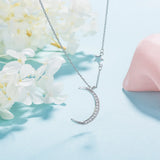 925 Silver Moon Star Pendant Necklace Choker Fine Jewelry