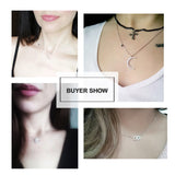 925 Silver Moon Star Pendant Necklace Choker Fine Jewelry