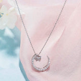 925 Silver Moon Star Pendant Necklace Choker Fine Jewelry