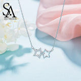 925 Silver Moon Star Pendant Necklace Choker Fine Jewelry