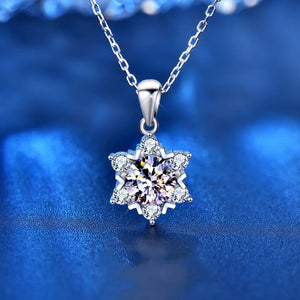 925 Silver Snow Flower Necklace Women CZ Shining Pendant Chain Necklaces
