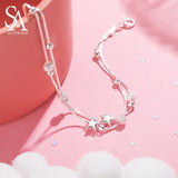 925 Silver Two-layer Star Bracelet Women Link Adjustable