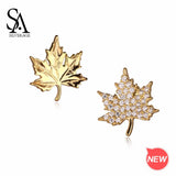 925 Silver Yellow Maple Leaf Stud Earrings Zirconia Asymmetry Earrings