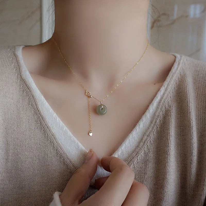 S925 Sterling Silver Hetian Jade Bead Chain Necklace