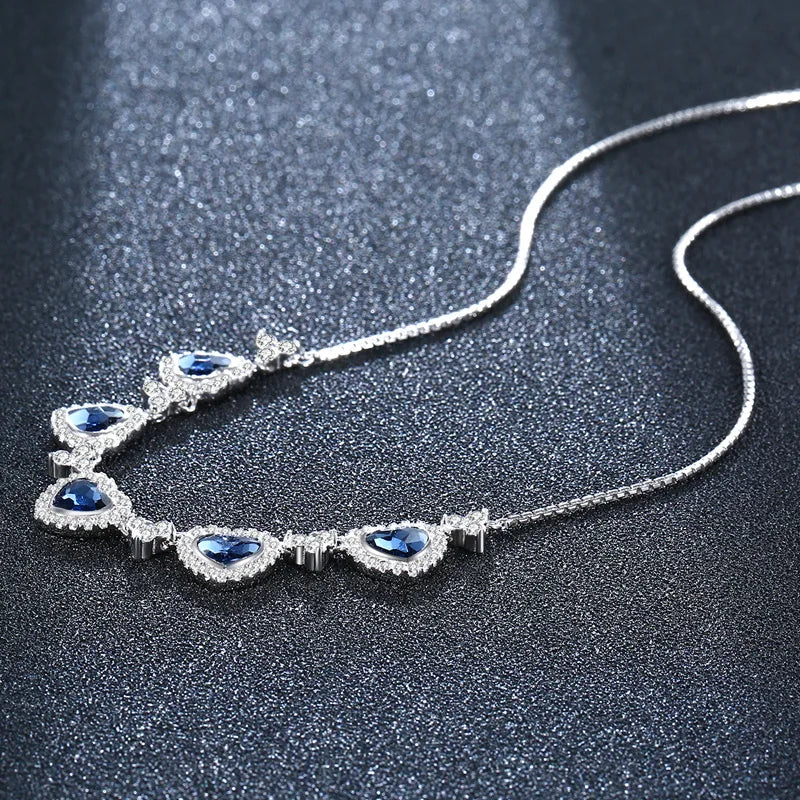 Crystal Heart Pendant 925 Silver Chain Necklace for Women