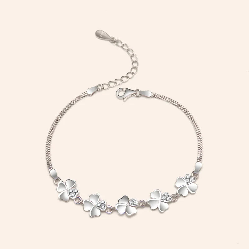 925 Silver Bamboo Chain Bracelet Women's Hand Jewelry