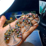 SILVERAGE Life Tree Necklace Natural Stone Long Unisex Macadam Pendant