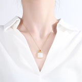 S925 Sterling Silver Necklace with Hetian Jade Square Pendant