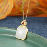 S925 Sterling Silver Necklace with Hetian Jade Square Pendant