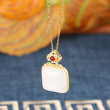 S925 Sterling Silver Necklace with Hetian Jade Square Pendant
