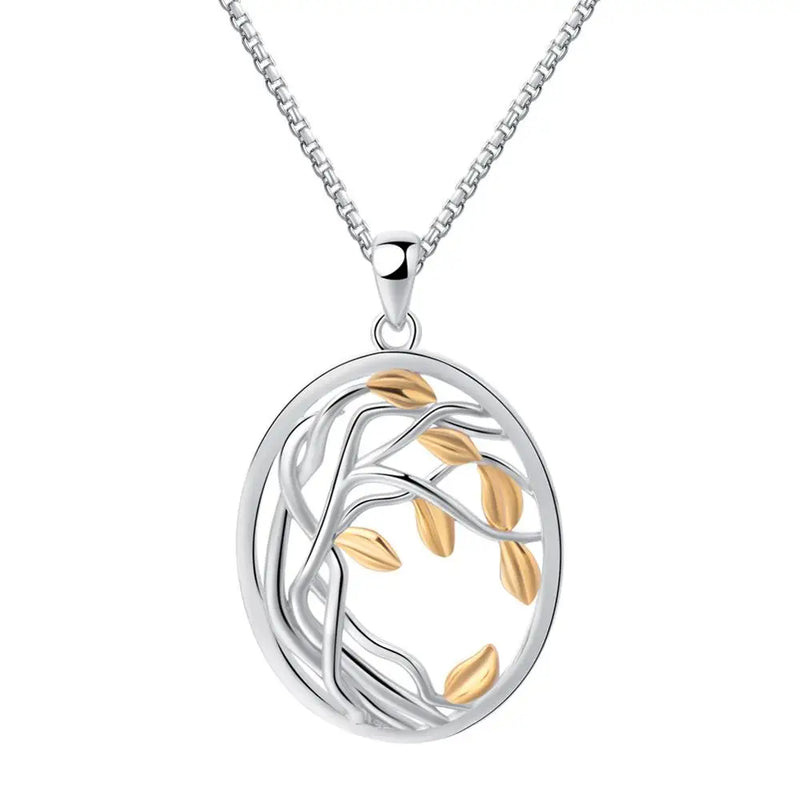 925 Silver Long Chain Necklace Tree of Life Pendant for Women