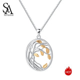 925 Silver Long Chain Necklace Tree of Life Pendant for Women