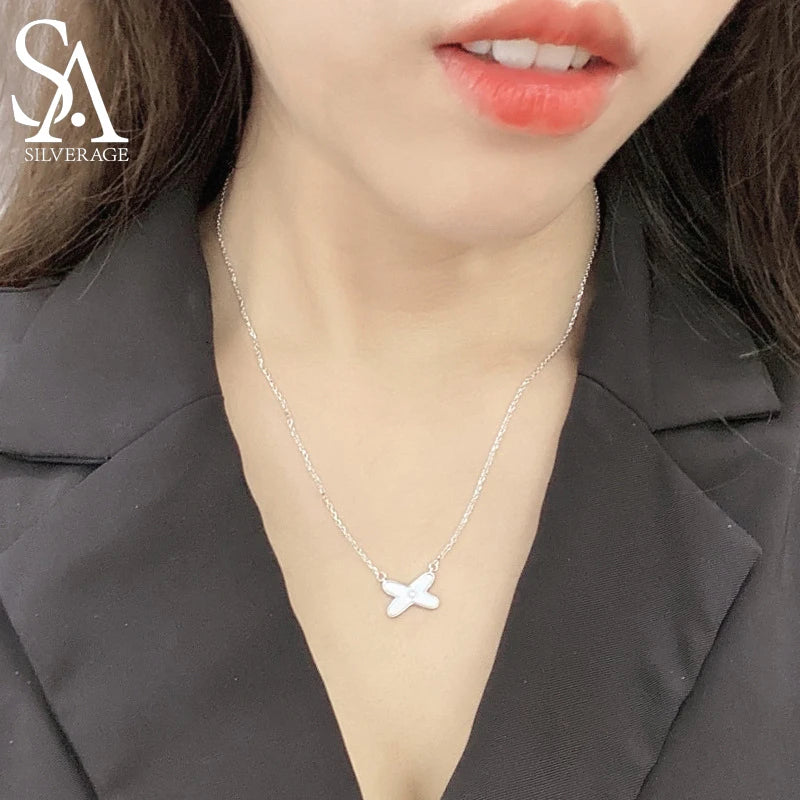 925 Silver Cross Pendant Clavicle Chain Necklace