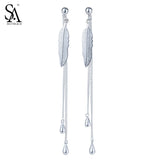 Real 925 Sterling Silver Zircon Drop Earrings for Women