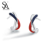 925 Silver Europa Stud Earrings Blue/Red Stripe Gift for Woman