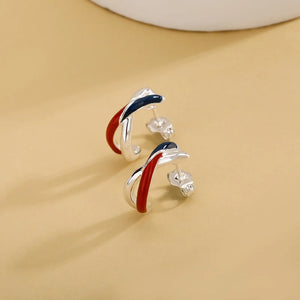 925 Silver Europa Stud Earrings Blue/Red Stripe Gift for Woman