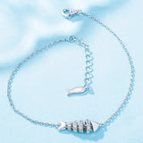 925 Silver Rhinestones Fishbone Charm Bracelet