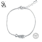 925 Silver Rhinestones Fishbone Charm Bracelet