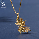 925 Silver Yellow Maple Leaf Pendant Necklace with Zirconia