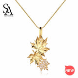 925 Silver Yellow Maple Leaf Pendant Necklace with Zirconia