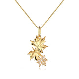 925 Silver Yellow Maple Leaf Pendant Necklace with Zirconia