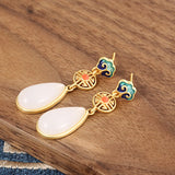 S925 Pure Silver Green Water Drop Earrings National Wind