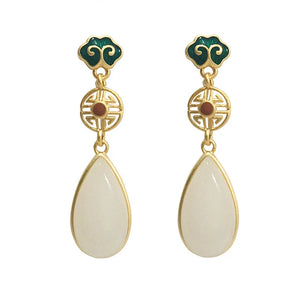 S925 Pure Silver Green Water Drop Earrings National Wind