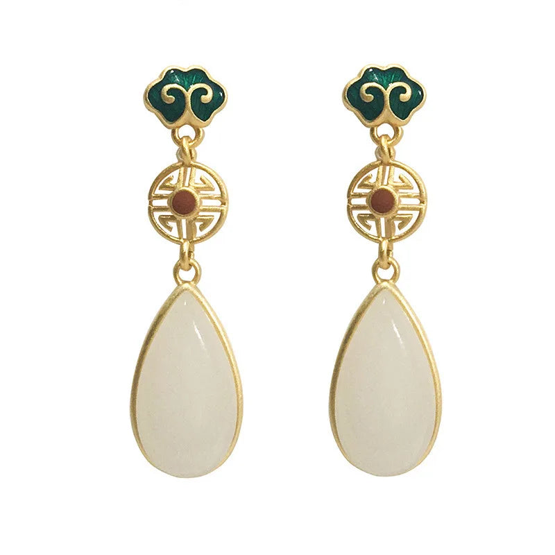 S925 Pure Silver Green Water Drop Earrings National Wind