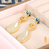 S925 Pure Silver Green Water Drop Earrings National Wind