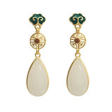 S925 Pure Silver Green Water Drop Earrings National Wind