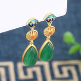 S925 Pure Silver Green Water Drop Earrings National Wind