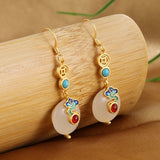 S925 Pure Silver Hetian Jade Earrings Female Retro Style Auspicious Cloud