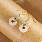 S925 Pure Silver Hetian Jade Earrings Female Retro Style Auspicious Cloud