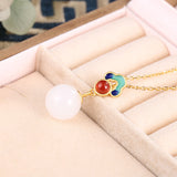 S925 Pure Silver Natural Jade Necklace Retro National Wind Court Red