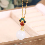 S925 Pure Silver Natural Jade Necklace Retro National Wind Court Red