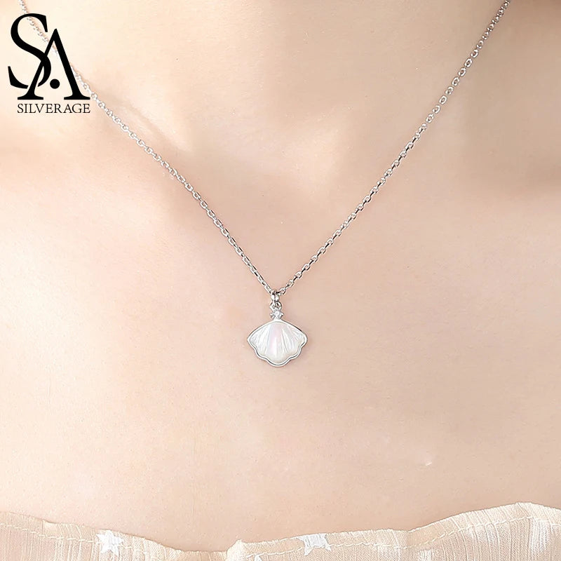 Shell Pendant Natural Stone Necklace Sterling Silver 925 Silver Necklace