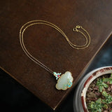 Sterling Silver Magnolia Flower and Hetian Jade Pendant Ruyi Necklace