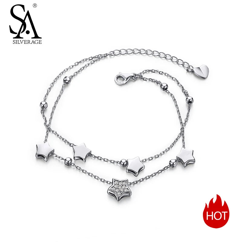 925 Silver Star Bracelet Rhinestone Summer Bangles