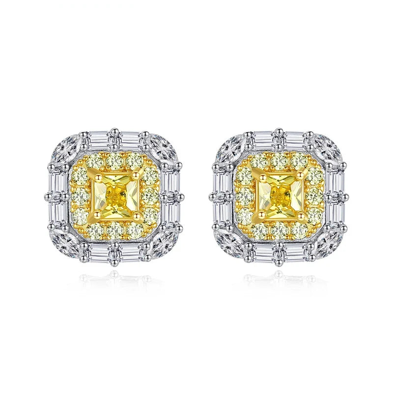 925 Silver Yellow Zircon Ear Stud Earrings